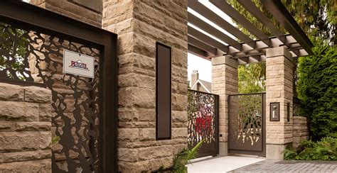 Modern Exterior Veneer Stone Home Driveway Gate Design Rustic Buff
