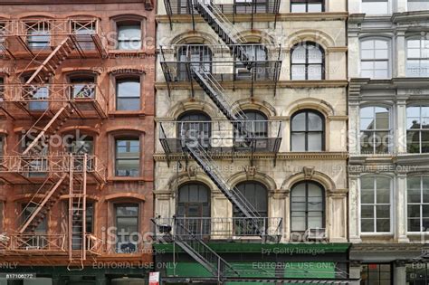 New York Brownstone Apartment Buildings Stock Photo