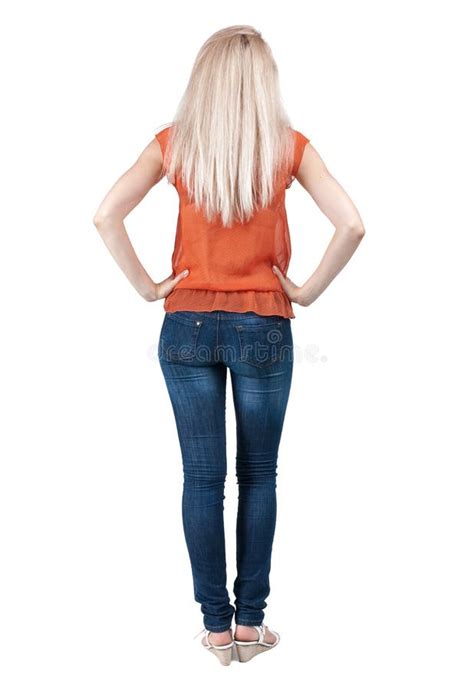Back View Of Standing Young Beautiful Blonde Woman Stock Photo Image