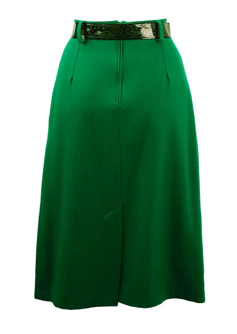 Emerald Green Wool Midi Skirt With Decorative Belt Unworn Sm