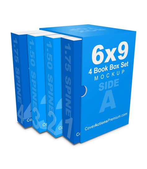 4 Book Box Set Mockup Pt1 Thick 6×9 Paperback Books Cover Actions