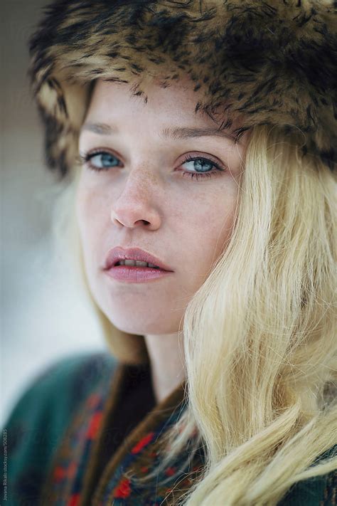 Beautiful Freckled Woman With Blue Eyes By Stocksy Contributor