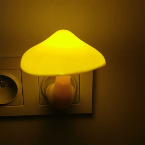 Led Night Light Mushroom Wall Socket Lamp Eu Us Plug Warm White Light