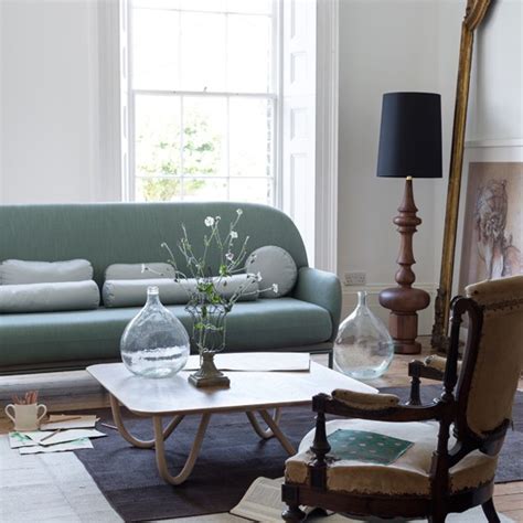 Bedroom furniture, living room, dinning, kitchen, home office, children room, bathroom, outdoor, hallway, organization, smart home, lighting and electronics. Modern living room with mint green sofa | housetohome.co.uk