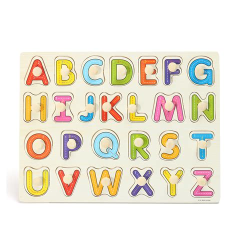 Hallolure Wooden 26pcs Letters Alphabet Abc Peg Jigsaw Puzzle Toy