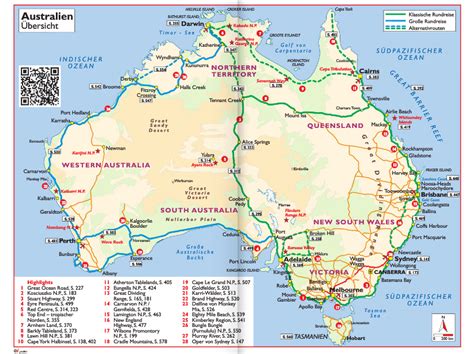 Australien har en landyta på 7 617 930 kvadratkilometer26 och ligger på den indoaustraliska kontinentalplattan. Australien Reiseführer Karte