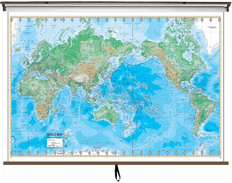 World Advanced Physical Classroom Wall Map On Roller W