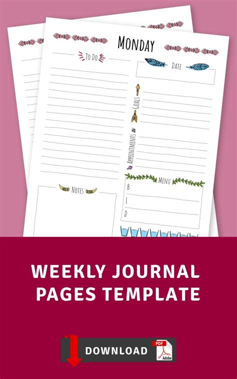 weekly journal pages template printable
