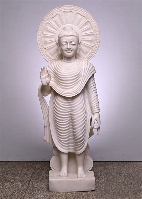 Large White Marble Standing Buddha Exotic India Art