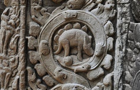 Stegosaurus Dinosaur At The Ancient Khmer Temple Of Ta Prohm Part Of