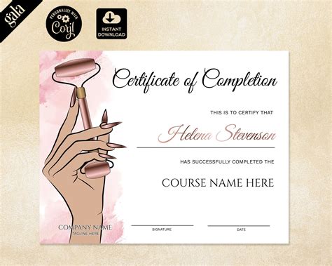 Certificate Of Completion Facial Massage Certificate Template Jade Roller Printable