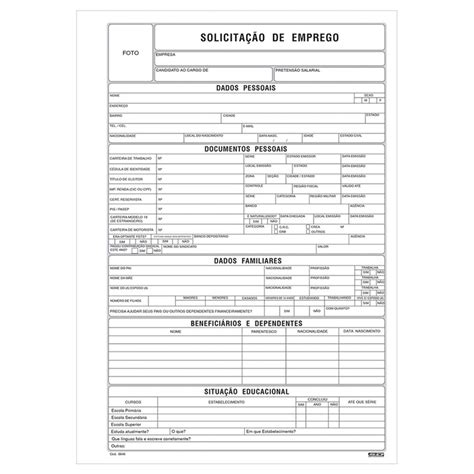 Ficha De Solicitação De Emprego