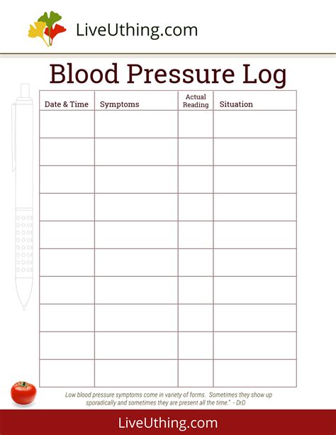 Blood Pressure Log Chart Printable Lioclever