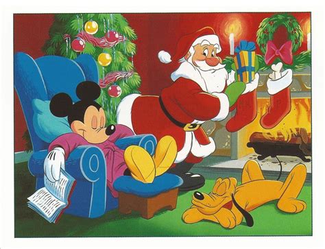 Unused Vintage Disney Christmas Card Mickey And Pluto With Santa Card