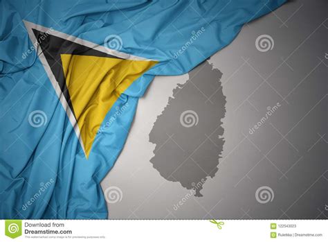 Wellenartig Bewegende Bunte Staatsflagge Und Karte Der St Lucia Stockbild Bild Von Amerika