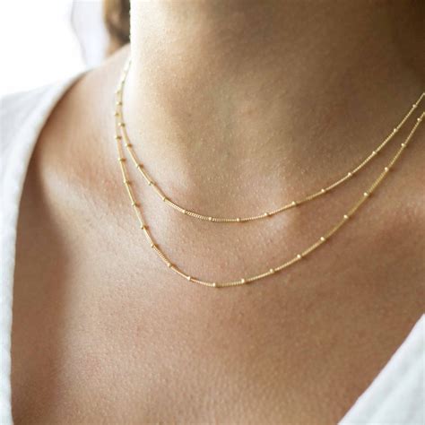 K Solid Gold Satellite Chain Necklace Beaded Ball Chain Etsy