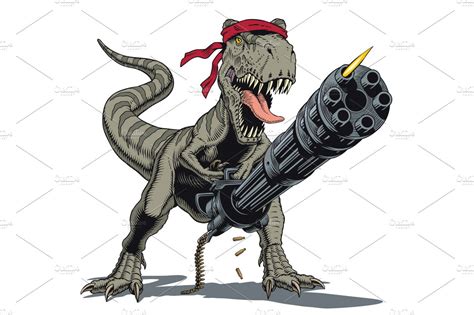 Dinosaur With Heavy Machine Gun Animal Illustrations ~ Creative Market