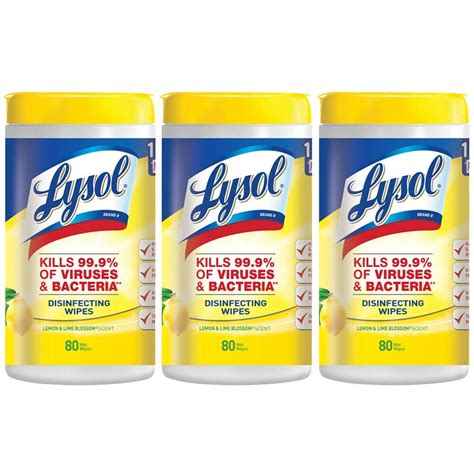 Lysol Disinfecting Wipes Lemon And Lime Blossom 80 Ct Pack Of 3