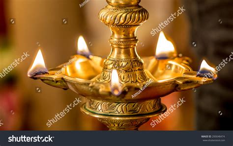 Traditional South Indian Brass Oil Lamp Stock Photo 200048474
