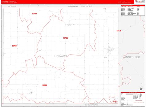 Howard County Ia Zip Code Wall Map Red Line Style By Marketmaps