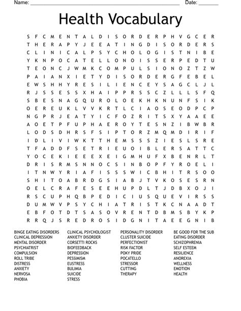 Health Vocabulary Word Search Wordmint