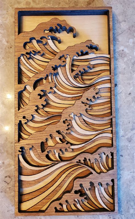 Ocean Waves Wood Multi Layered Design 3d Layered Art Wall Etsy