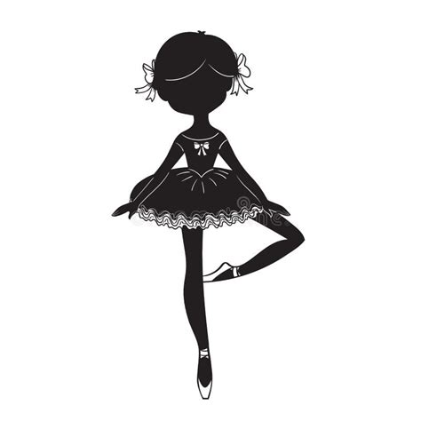 Black Silhouette Of Cute Little Ballerina Isolated On White Background