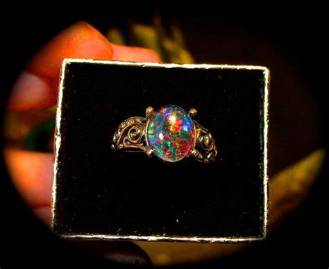 Engagement Ring Genuine Australian Black Opal Ring By Amykjewels