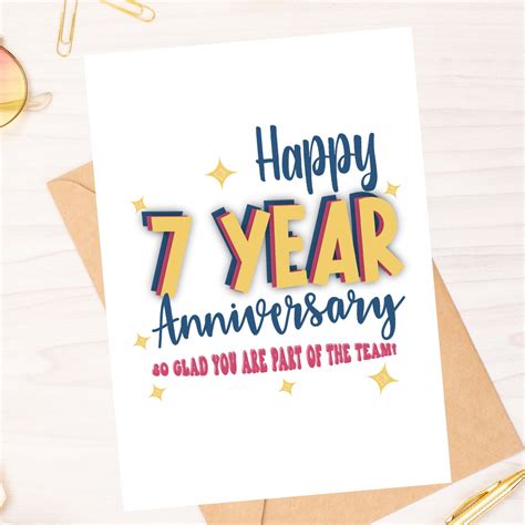 Happy 7 Year Anniversary Work Anniversary Card Instant Etsy