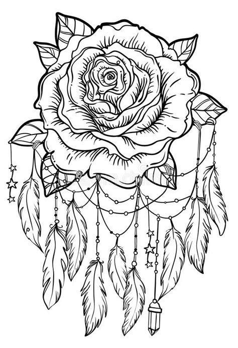 Free printable dream catcher coloring pages for adults and teens. Dream Catcher With Rose Flower, Detailed Vector ...