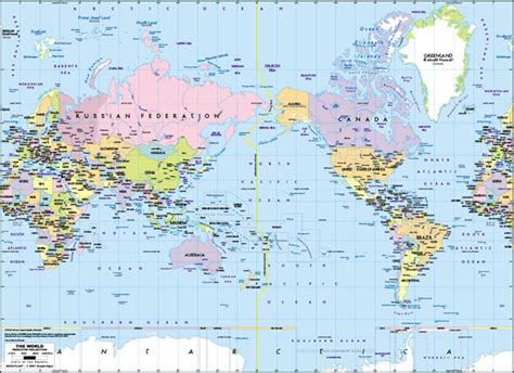 Pacific Centered World Political Wall Map Mercator By Graphiogre