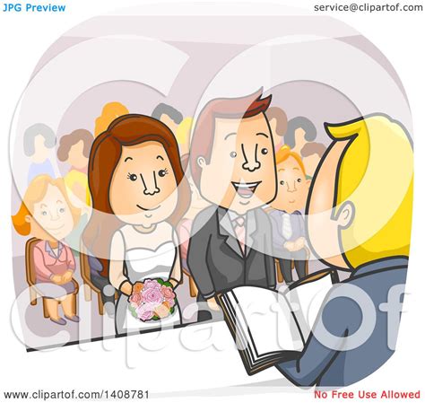 Clipart Of A Cartoon Wedding Couple Getting Married Royalty Free Vector Illustration By Bnp