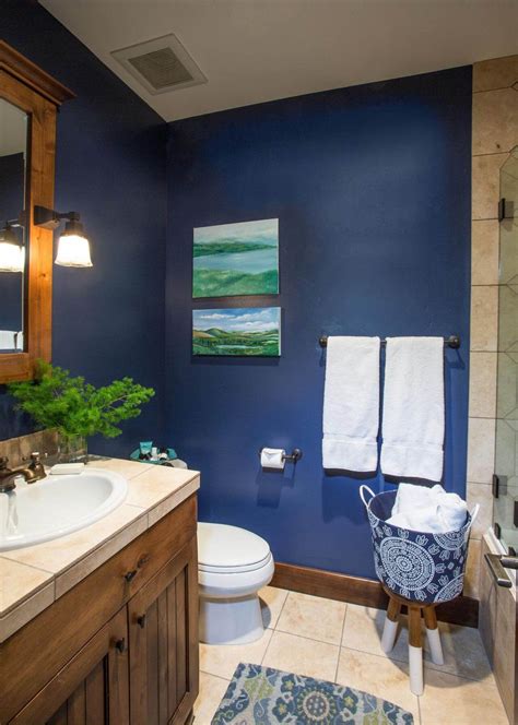 Collection by clay barron • last updated 5 weeks ago. Navy blue walls, oak cabinet, oiled bronzed fixtures, tile ...