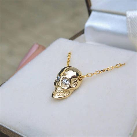 14k Gold Skull Pendant Solid Gold Skull Necklace Diamond Etsy Australia