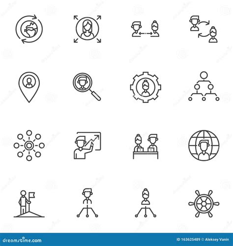 Teamwork Line Icons Set Stock Vector Illustration Of Outline 163625489