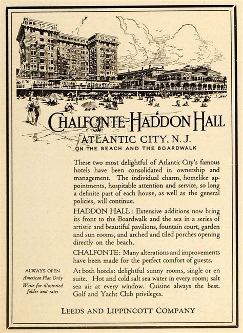 1921 Ad Chalfonte Haddon Hall Atlantic City New Jersey Original Trv1