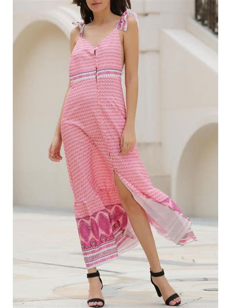 [23 Off] 2021 Ethnic Print V Neck Sleeveless Slit Maxi Dress In Colormix Zaful