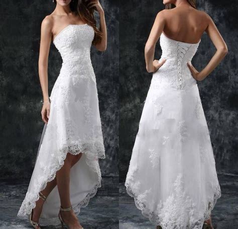 Lace Strapless Short In Front Long Wedding Dress Bridal Gown Backless