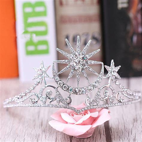 bride star moon queen crystal crown tiara wedding bridal party prom headband hair jewelry