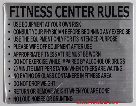 Fitness Center Rules Sign Heavy Duty Aluminum Hpd Signs For Nyc Hpd