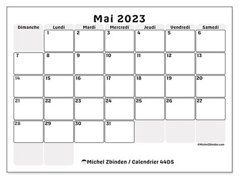 Calendrier Mai 2023 à Imprimer “44ds” Michel Zbinden Ca