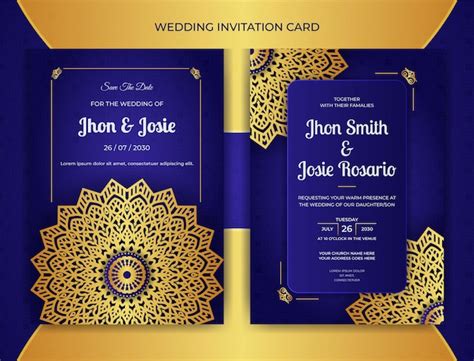 Premium Vector Royal Blue Wedding Invitation Card Design With