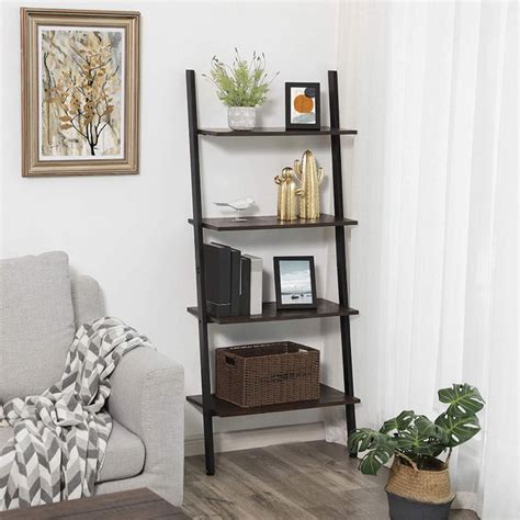 Vasagle Ladder Shelf 4 Tier Bookshelf Rustic Dark Brown Bookcases
