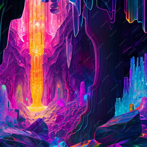 Premium Photo Digital Painting Of A Cave With A Waterfall Generative Ai