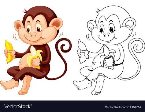 Animal Outline For Monkey Eat Banana Royalty Free Vector
