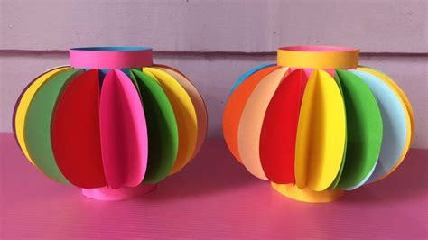 How To Make Lantern With Color Paper Diy Fancy Paper Lantern Making Youtube