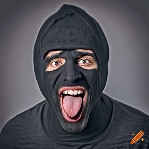 Male Burglar Face With Excited Smile Sticking Out Tongue