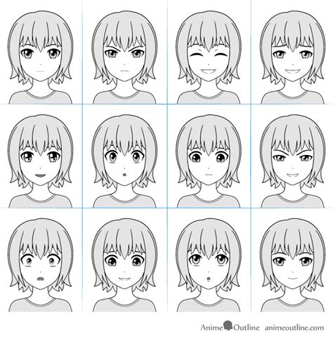 12 Anime Facial Expressions Chart And Drawing Tutorial Animeoutline