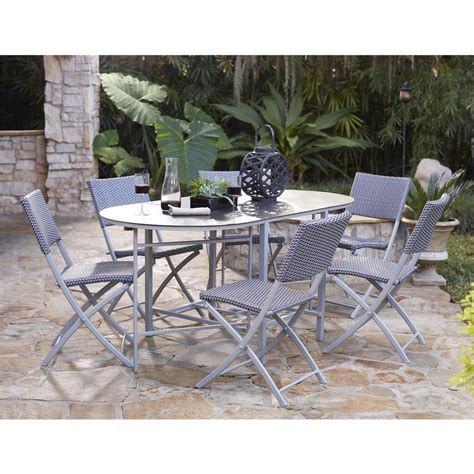 Cosco Delray Transitional 7 Piece Steel Blue And Gray Woven Wicker