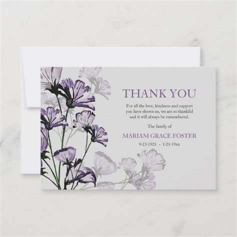 Watercolor Botanical Bereavement Thank You Card Funeral